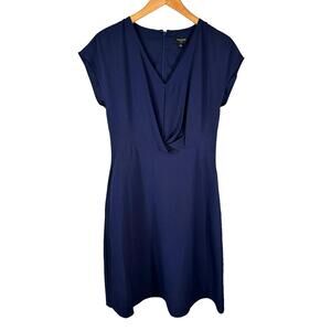Tahari ASL New Women's V Neck Front Twist Dress Navy Blue 4 Minimalist Classic